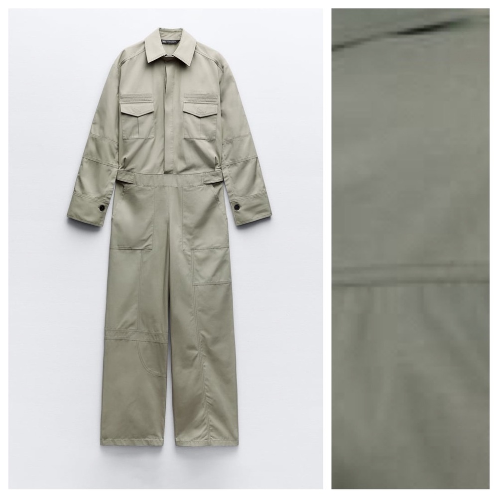 NWT. Zara Greenish Cotton Full Length Jumpsuit. Size S. - Picture 8 of 12